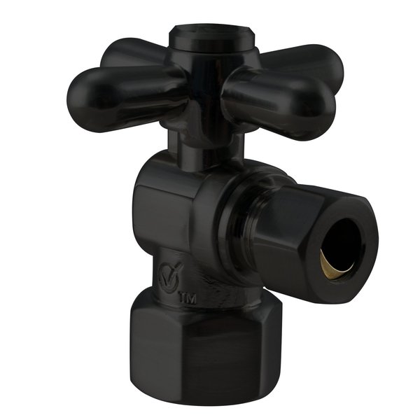 Westbrass Angle Stop, 1/2" IPS x 3/8" OD, 1/4-Turn Cross Handle in Matte Black D103BX-62